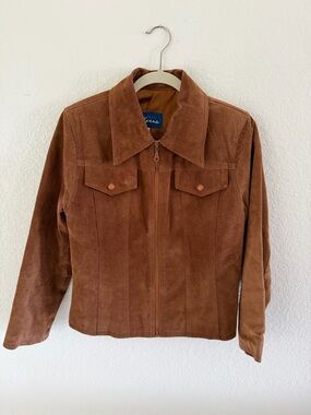 Vintage Express Bleus Brown Suede Jacket - 90s Y2K Zip-Up - Size S